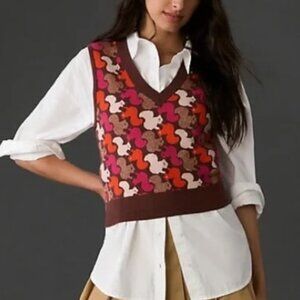 Anthropologie Maeve Vera Squirrel Metallic Sweater Vest XXS NWT